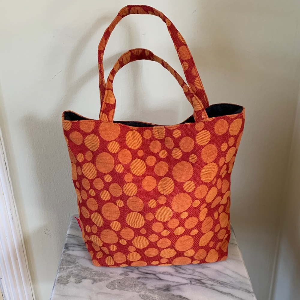 Orange and red Y2K polka dot tote bag